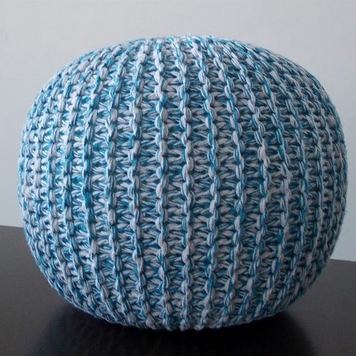 Knitted Poufs Aqua White